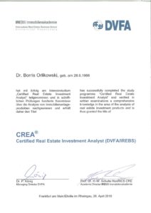 Zertifikat-Certified Real Estate Investment Analyst